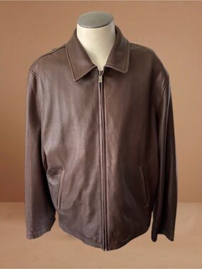 Reilly Olmes Men's Brown Long Sleeve Collared Full Zip Leather Jacket Si…